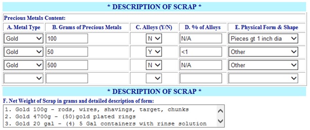 screenshot of combining multiple forms of same metal on same form - see alternate text version below